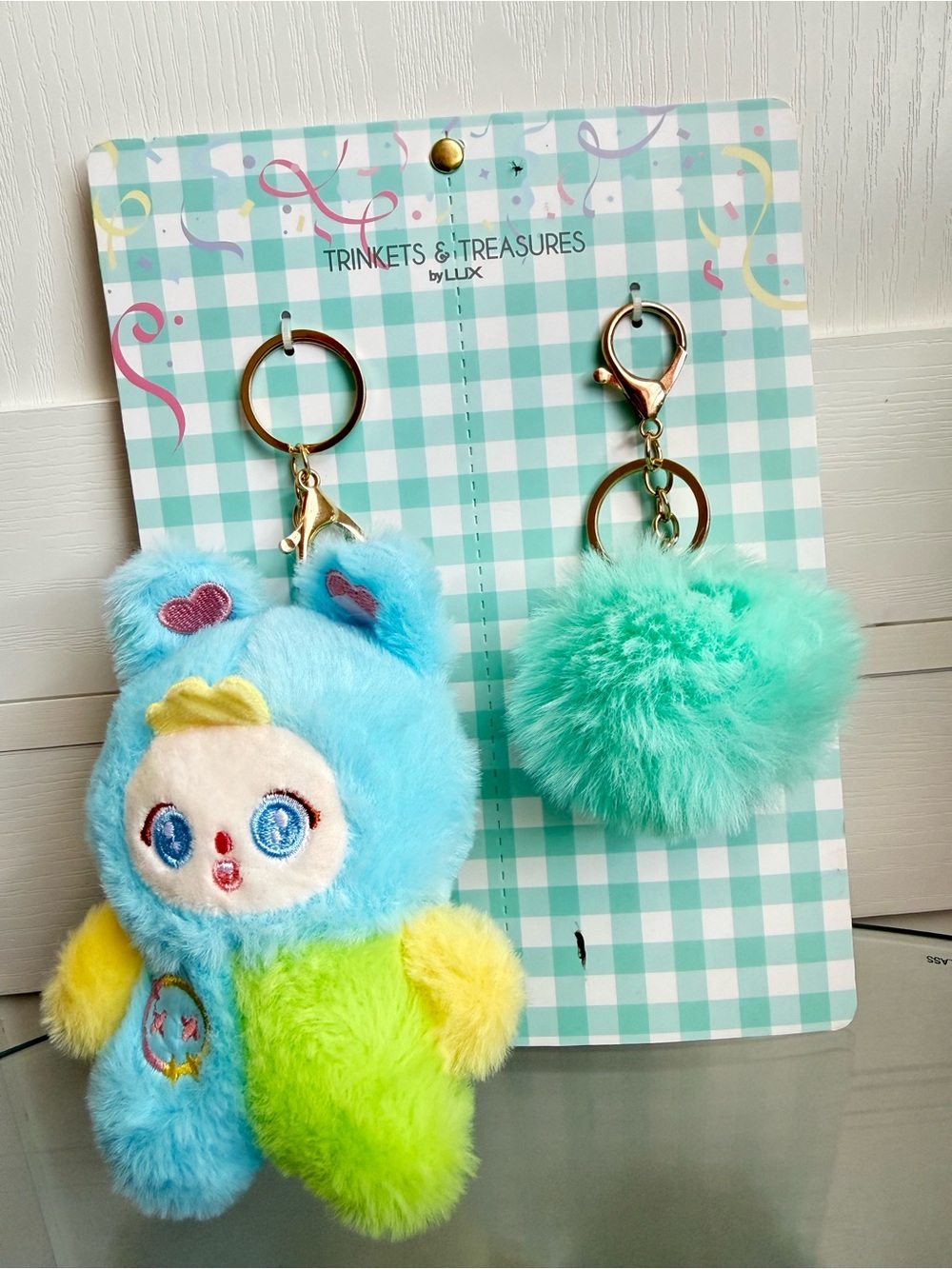 Blue & Green Plush Keychain Set